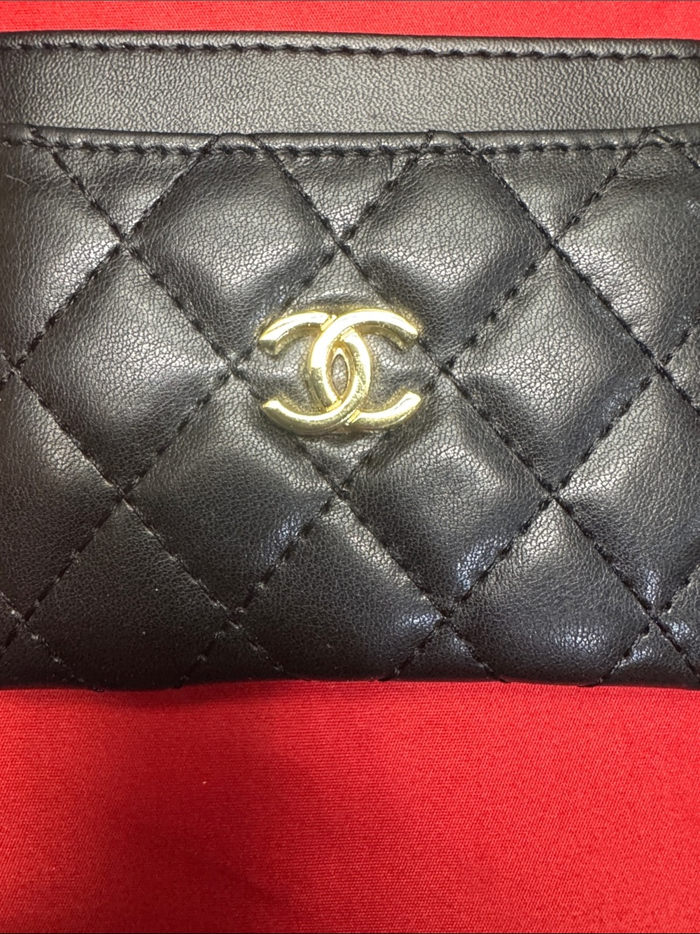 Black Quilted Lambskin Card Case with Gold CC- Fake - Picture 2 of 6